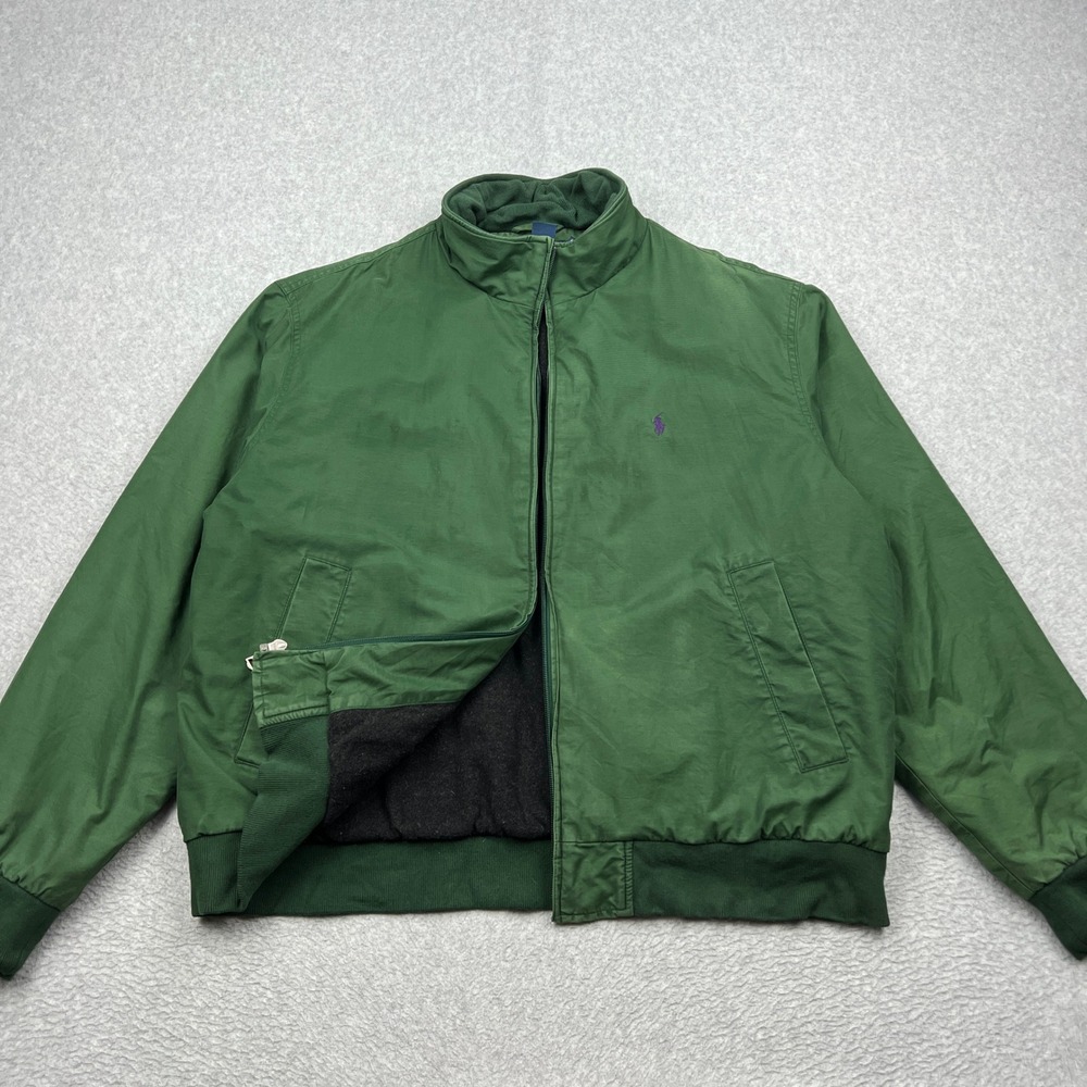 Polo Ralph Lauren Jacket Mens XL Green Full Zip Cotton Lined Pony Harrington
